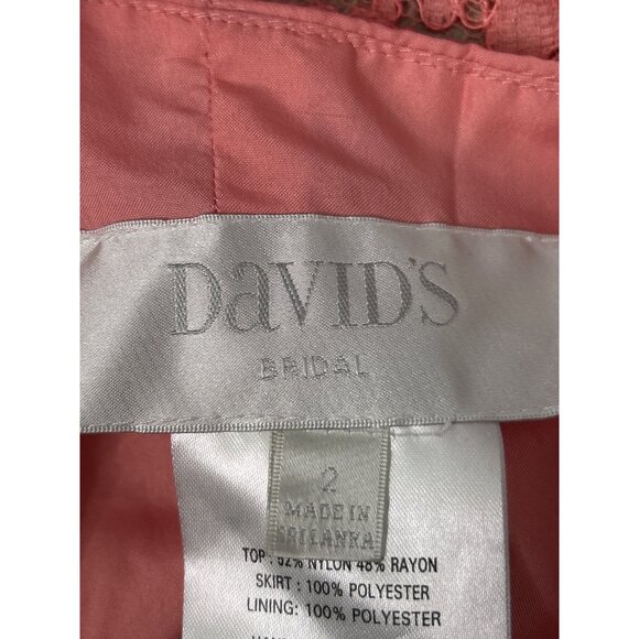 David’s Bridal Coral Pink Lace Chiffon Sleeveless Fit & Flare Dress Women’s Sz 2 - Picture 9 of 10